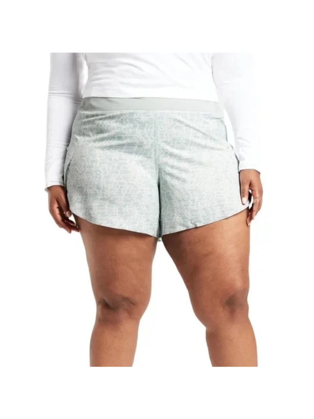 NEW Athleta Printed Run With It 4.5” Short Verve Horizon Gray White Womens 1X